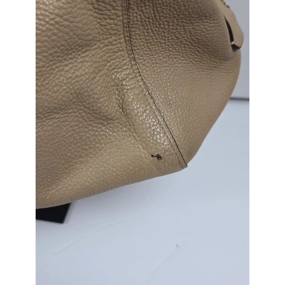 Coach Hallie Pebbled Leather Shoulder Bag Taupe Beige A2080-80268 READ